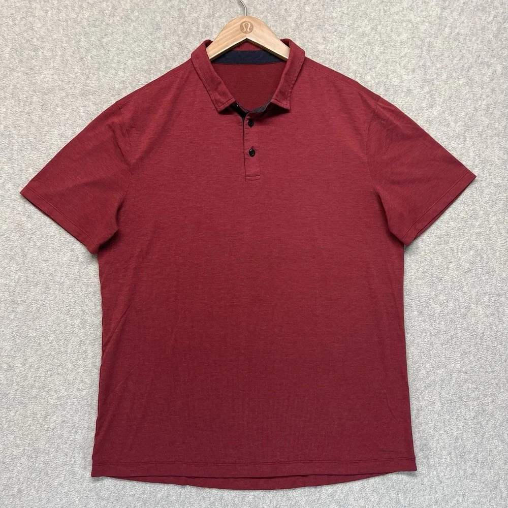 Lululemon Men's Red Heather‎ Performance Polo Shirt Short Sleeve Size XL